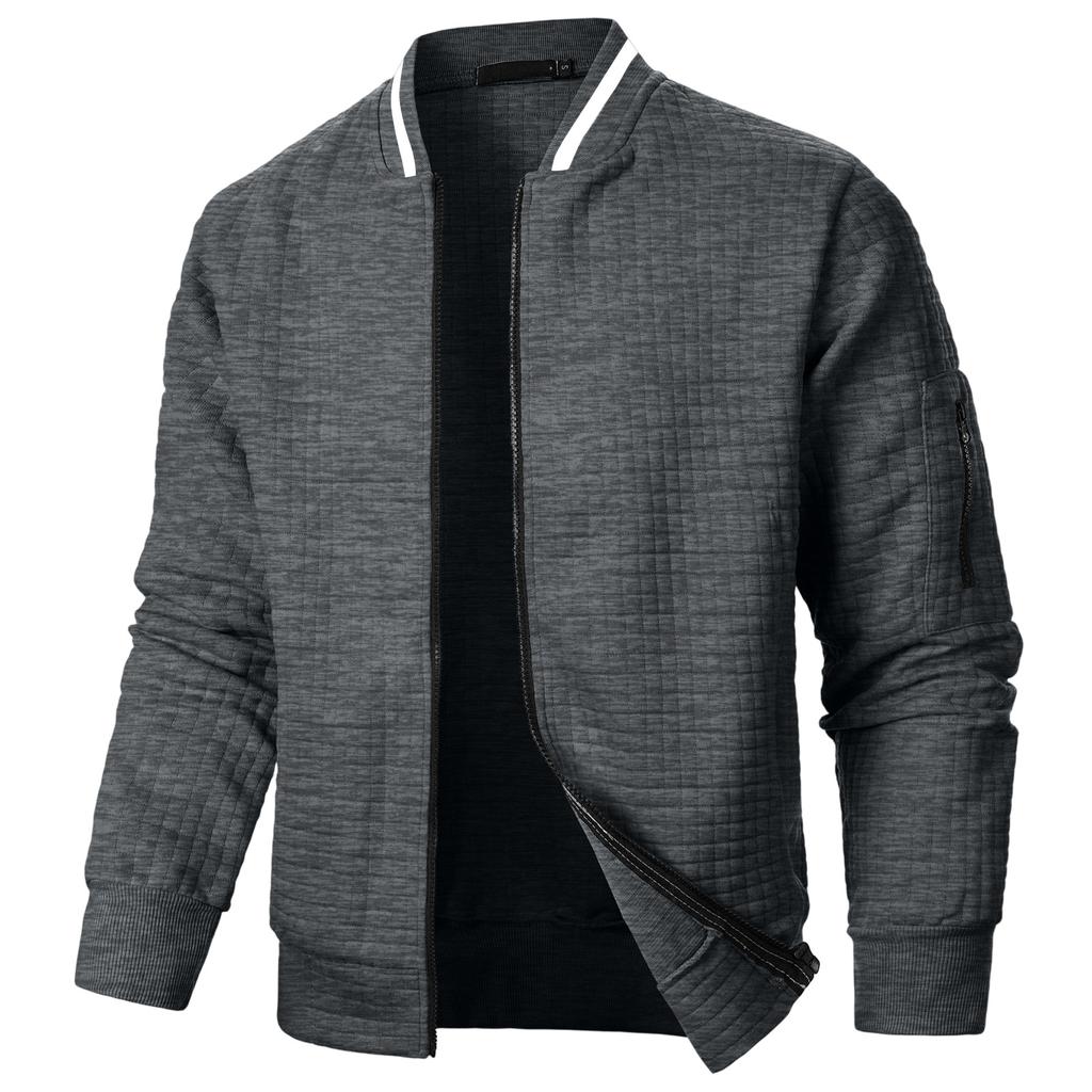 Men's Casual Color Block Jacket with Stand Collar, Long Sleeves and Pockets