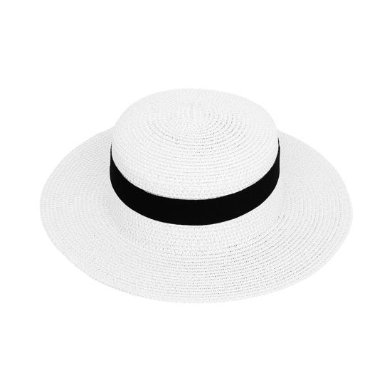 Beach Hat with Wrap-Around Brim, UV Protection Breathable Natural Straw Hat, Flat Top Summer Sun Hat for Beach Vacation Tropical Travel Outdoor