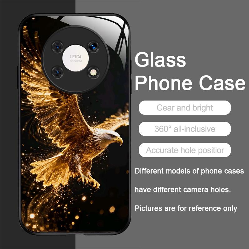 Stylowe Etui ze Szkła Hartowanego z Wzorem Złotego Diamentu i Orłem dla Huawei Honor 400 200 100 90 Magic 7 Pro 6 5 Lite X9 X8 Pokrowiec