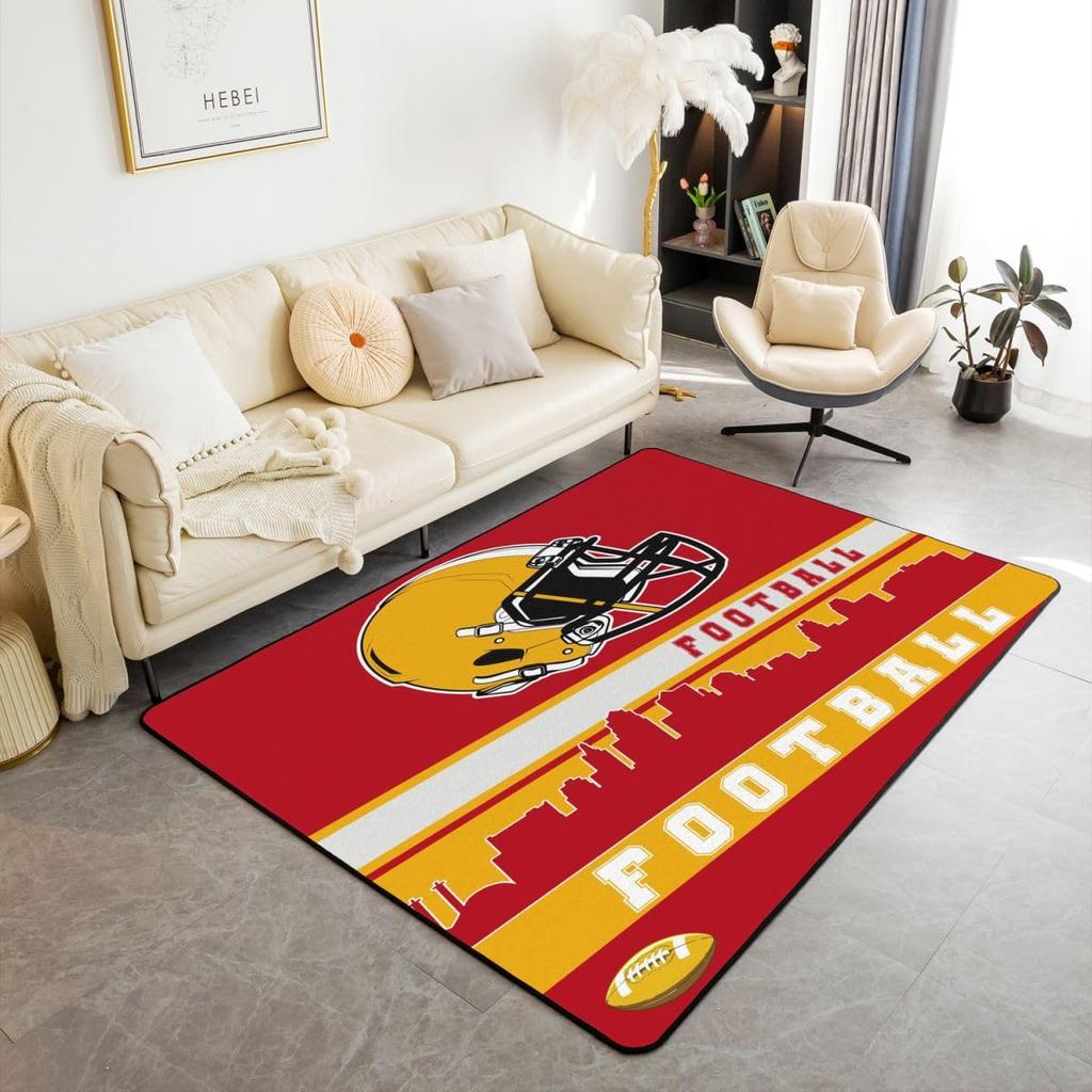 Erose Braut Fußball Stadt Bereichsteppich 4'11" x 3'3" Fußballteppich für Jungen Mädchen Braun Rot Rugby Spiel Teppich Fußballfans Schlafzimmer Dekor Sport B