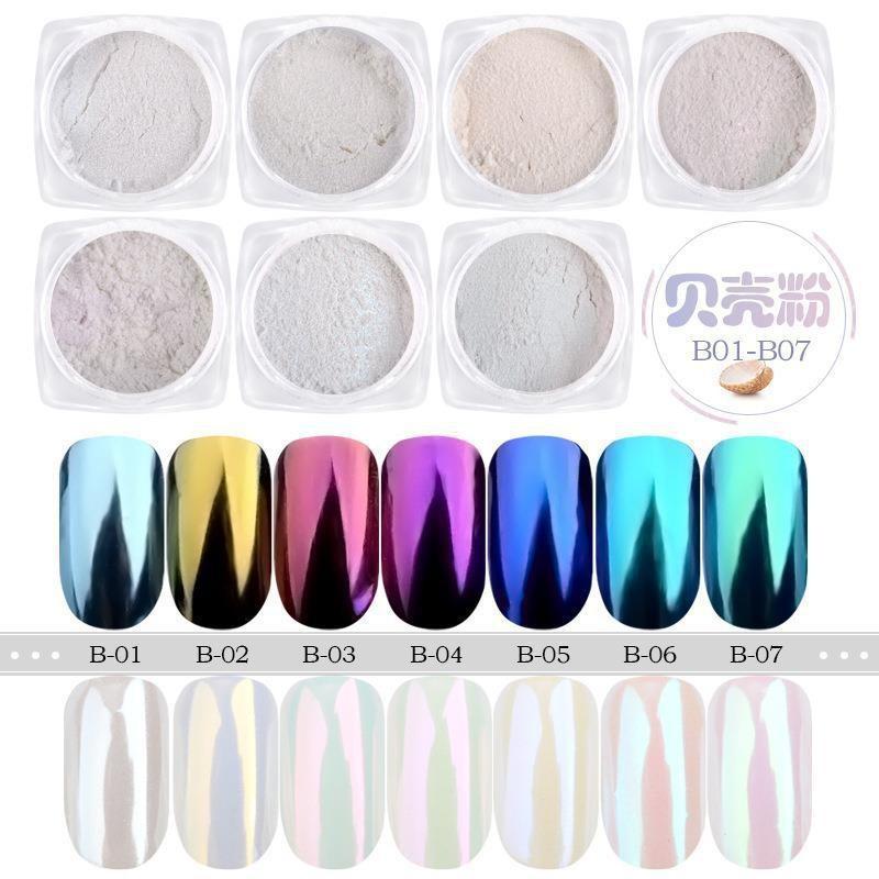 7 Colors Light Mirror Powder Rainbow Candy Color Nail Shell Powder Chameleon Color Nail Powder New Arrival