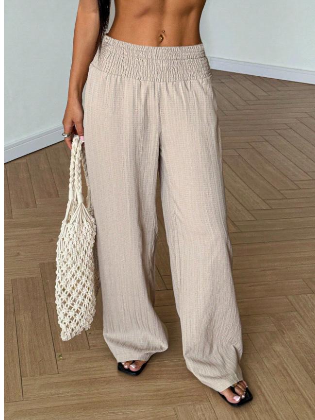 

Holiday Style Versatile Solid Color Elastic Waist Wide-Leg Casual Pants Medium абрикосовый