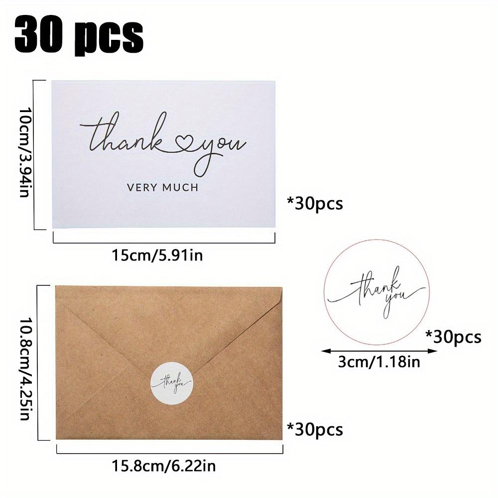 1Set/30pcs Handwritten Kraft Paper Envelope Thankyou Thank You Card Matching Sealing Sticker Set Card