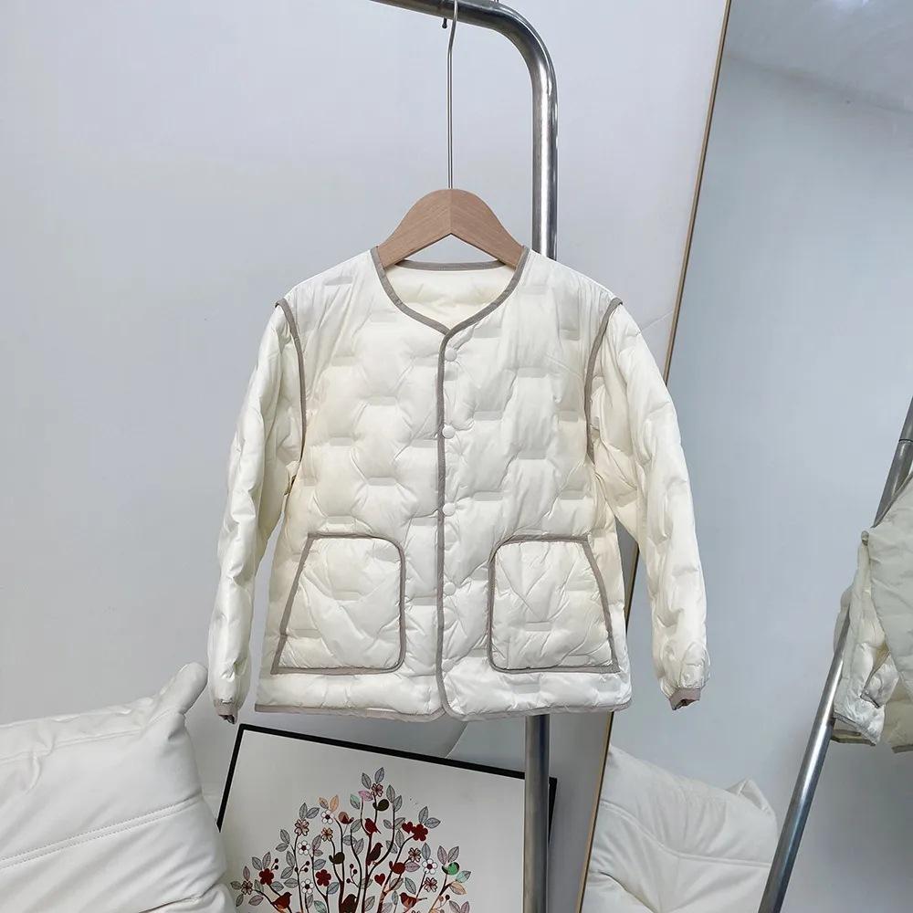% Fleece children's light down jacket liner round neck solid color new national standard boys and girls school uniform artifact