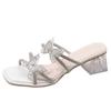 Fairy rhinestone butterfly wind slope heel cool slippers female summer wear beautiful new word with square and sandals