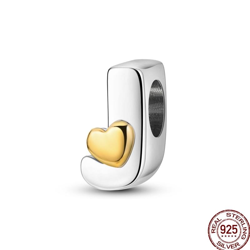 Copper 26 Letter English Alphabet Charms Beads Gold Heart Pendant Fit Original Bracelet Diy Jewelry Making As Gifts