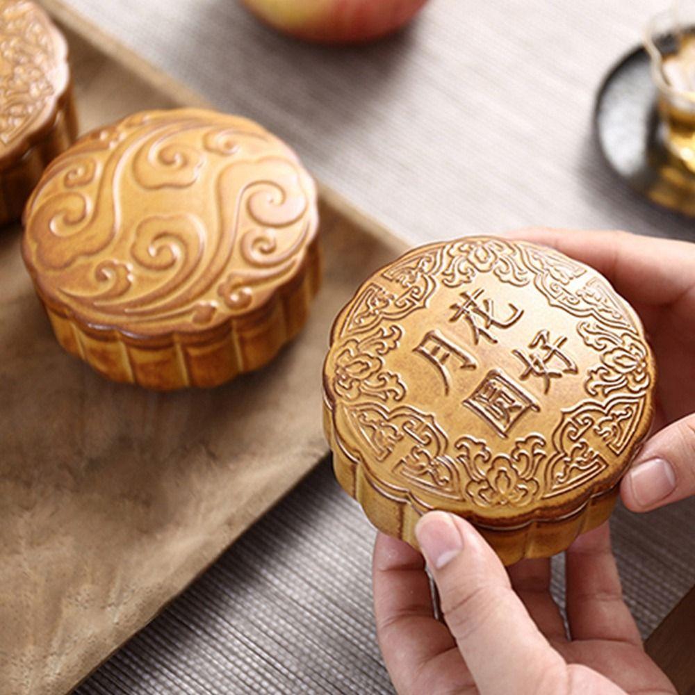 Ceramic Mooncake Shape Tea Jar Round Small Storage Box Tea Storage Container Mid-Autumn Festival