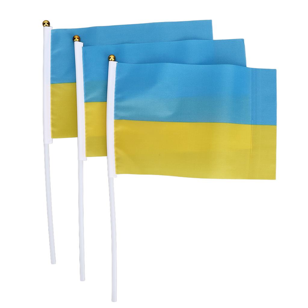 10 Zestawów Ręcznych Flag Ukrainy Mini Poliestrowa Ukraińska Flaga do Machania Ręką na Wydarzenia Sportowe Świąteczne