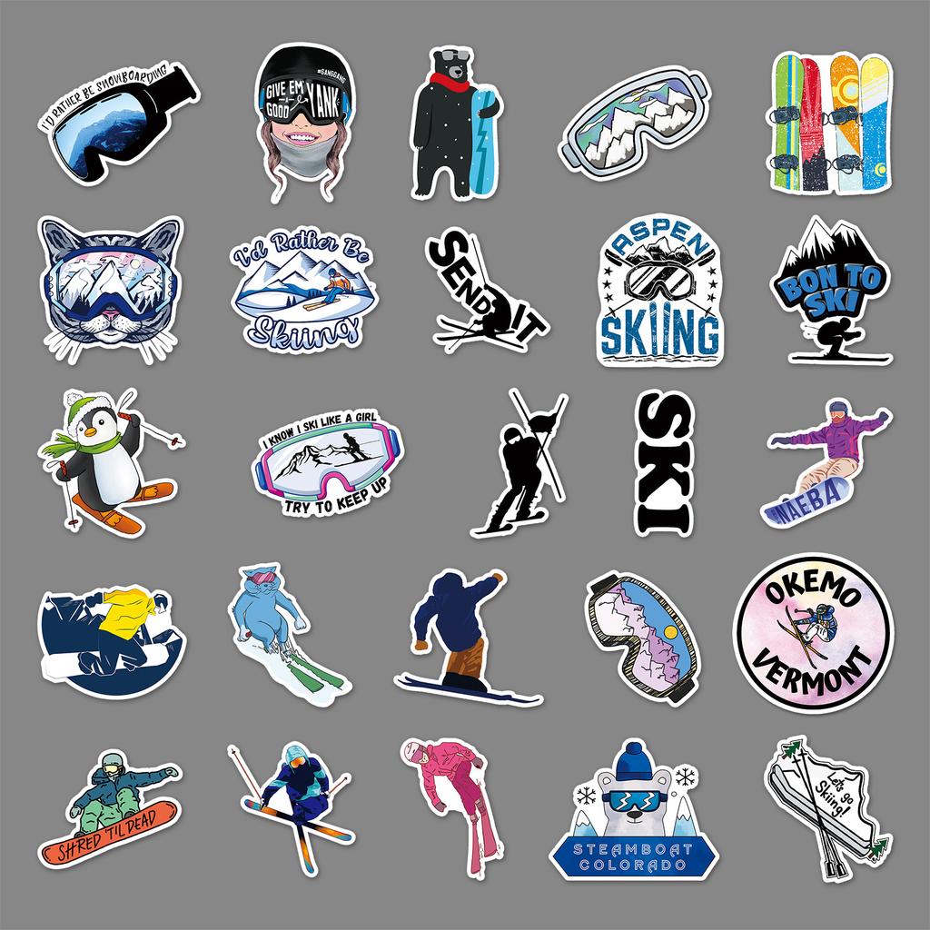 50 Waterproof Stickers for Ski Graffiti Cartoon Sports Skateboard Suitcase