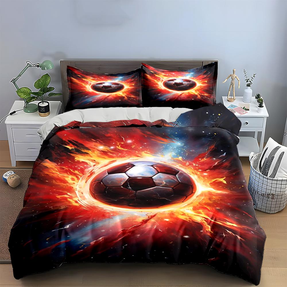 Fiery Soccer Ball Bedding Set Bedding set (1 duvet cover, 2 pillowcases, duvet not included)