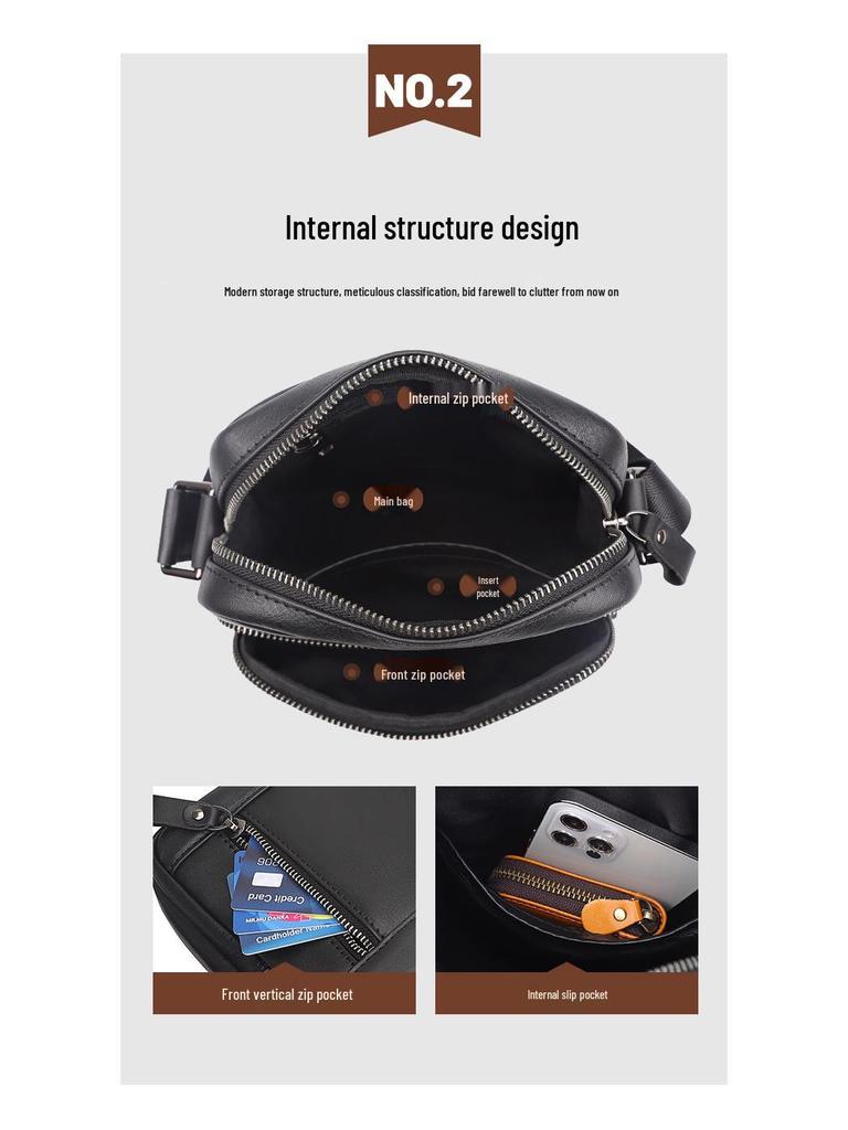 Jiameida Men's Genuine Leather Lightweight Messenger Bag - Casual Cowhide Shoulder Bag