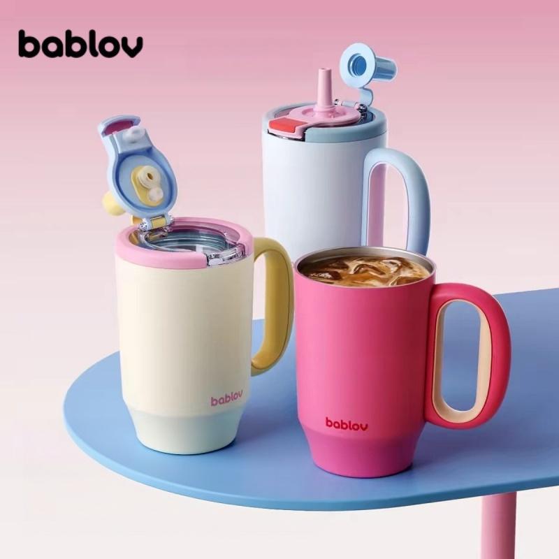 Bablov 680ml Insulated Cup 316 Stainless Steel Vaccum Flask Dual Drinking Straw Cup Home Office Coffee Mugs Portable Ice Tumbler