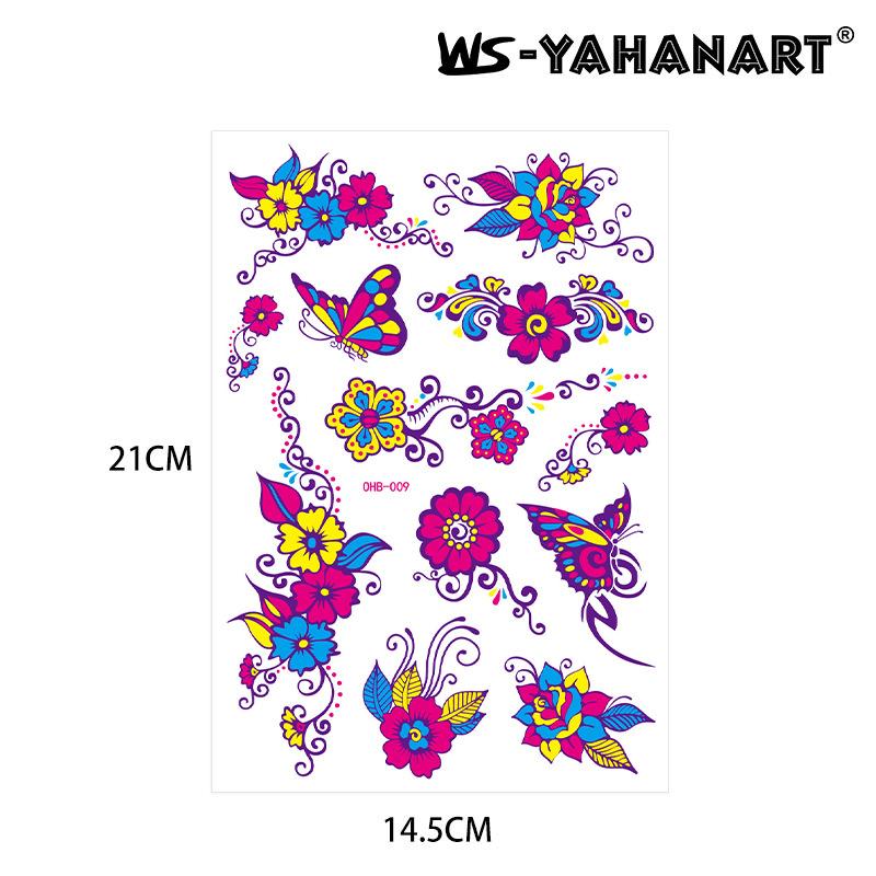 Creative Fluorescent Butterfly Face Tattoo Sticker Nightclub Bar Rose Sticker Flower Arm Waterproof Eco-Friendly Tattoo Sticker
