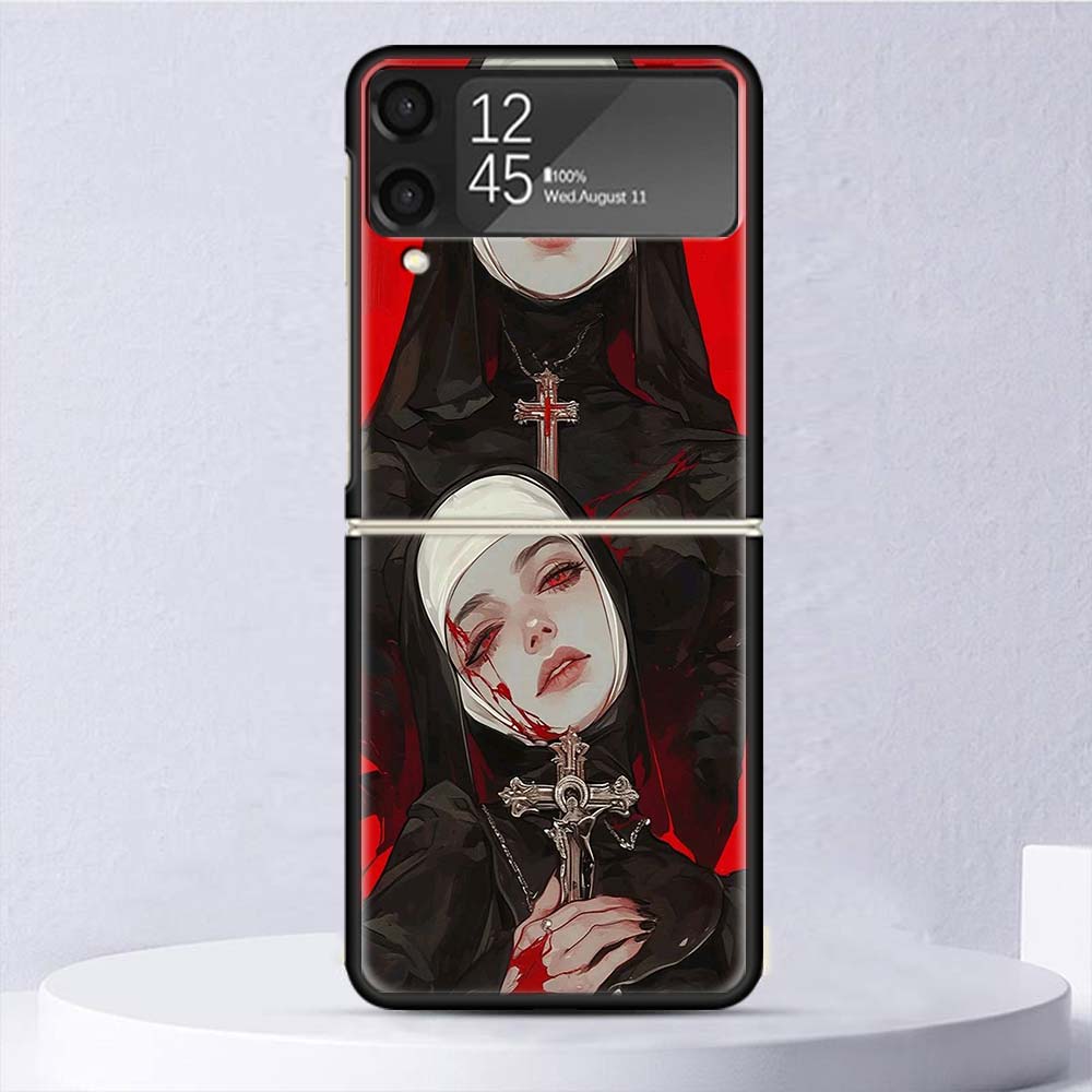 Dark Demon Nun Shockproof Case For Samsung Galaxy Z Flip 7 6 5 4 3 5G Phone Cover Z Flip3 Flip4 Flip5 Flip6 Flip7 Shell
