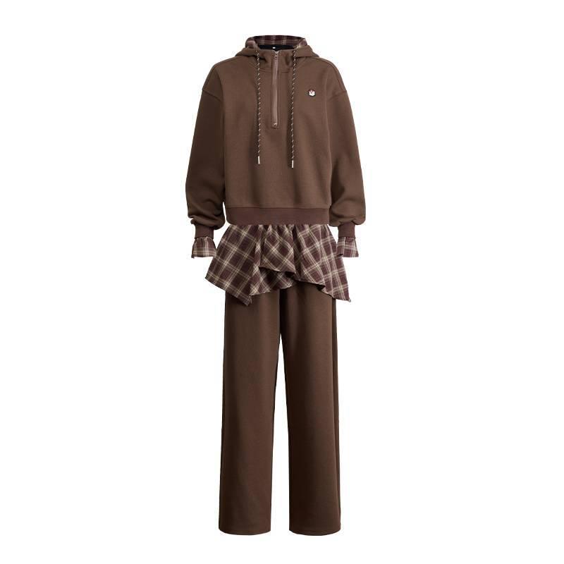 Retro Long Sleeve Hooded Jacket & Skirt Pants Set