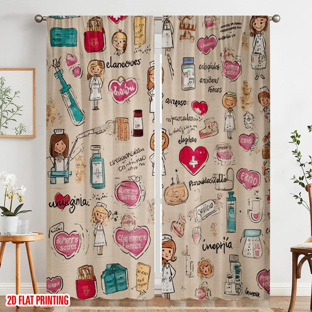 2pcs,2D Plane Printing Print Curtains Premium Medical Versatile Polyester Fabric (without Rod) Decorations For Home Ldeal for