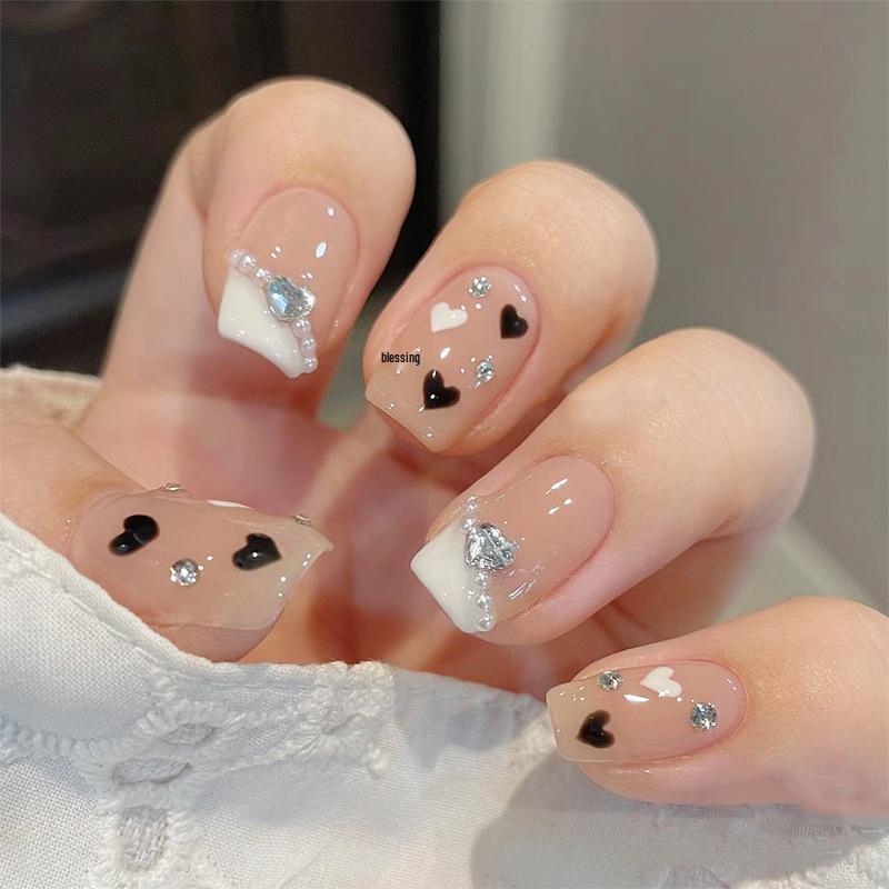 

Milky White Heart French Manicure Press-On Gel Nails Glue Version