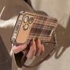 Brown Checked Pattern Suitable for Iphone16promax Mobile Phone Case Apple 15 14 Anti Fall 13 Lanyard 16 Advanced 11