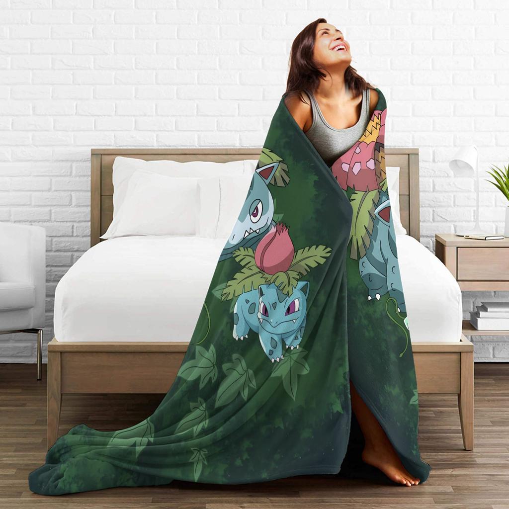Bulbasaur Forest Cartoon Flannel Blanket Warm Soft Bedding Throws for Girls Boys Couch Chair Fashion Bedspread Sofa Bed Cover