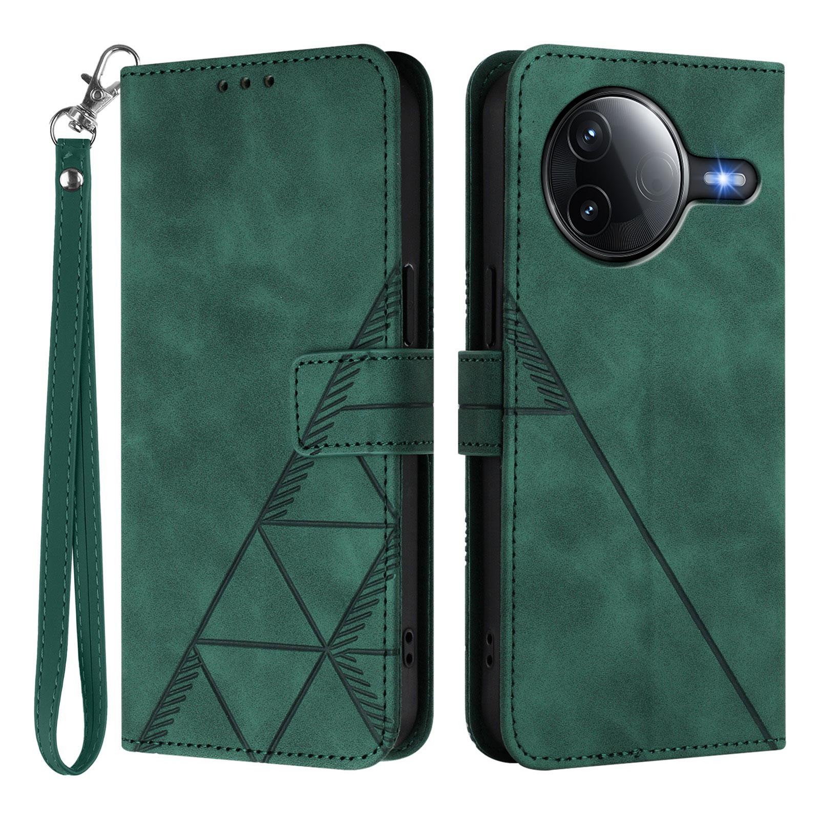 

Для Xiaomi Redmi K80 5G/Xiaomi Poco F7 Pro 5G Кожаный чехол с ремешком на руку, кошельком и подставкой, чехол для телефона Blackish Green