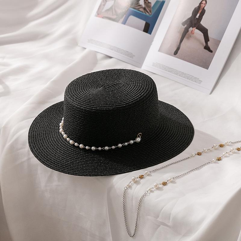 Summer Straw Sun Hat for Women - Faux Pearl Decorated, Stylish Protection for Face and Neck, Perfect for Outdoor Activities
