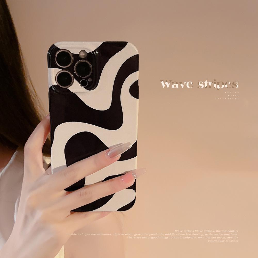 Black Wavy Pattern 15promax Suitable for IPhone 13 Apple Phone Case 16 Simple Stripes 12 Film 14 Hard