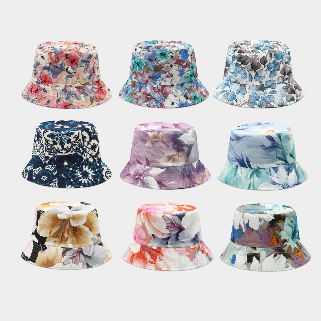 Double-sided Bucket Hat Women's Spring and Summer New Colorful Graffiti Flower Pot Hat Trendy Foldable Sun Hat Shows Small Face