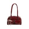 Mini Korean Style PU Bowling Bag Solid Color Handbag Pocket Bost Tote Bag French Style Minority Design Underarm Bag Outdoor