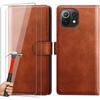 Case for Xiaomi Mi 11 Lite Wallet Stand Brown Leather Effect and 2 Tempered Glasses