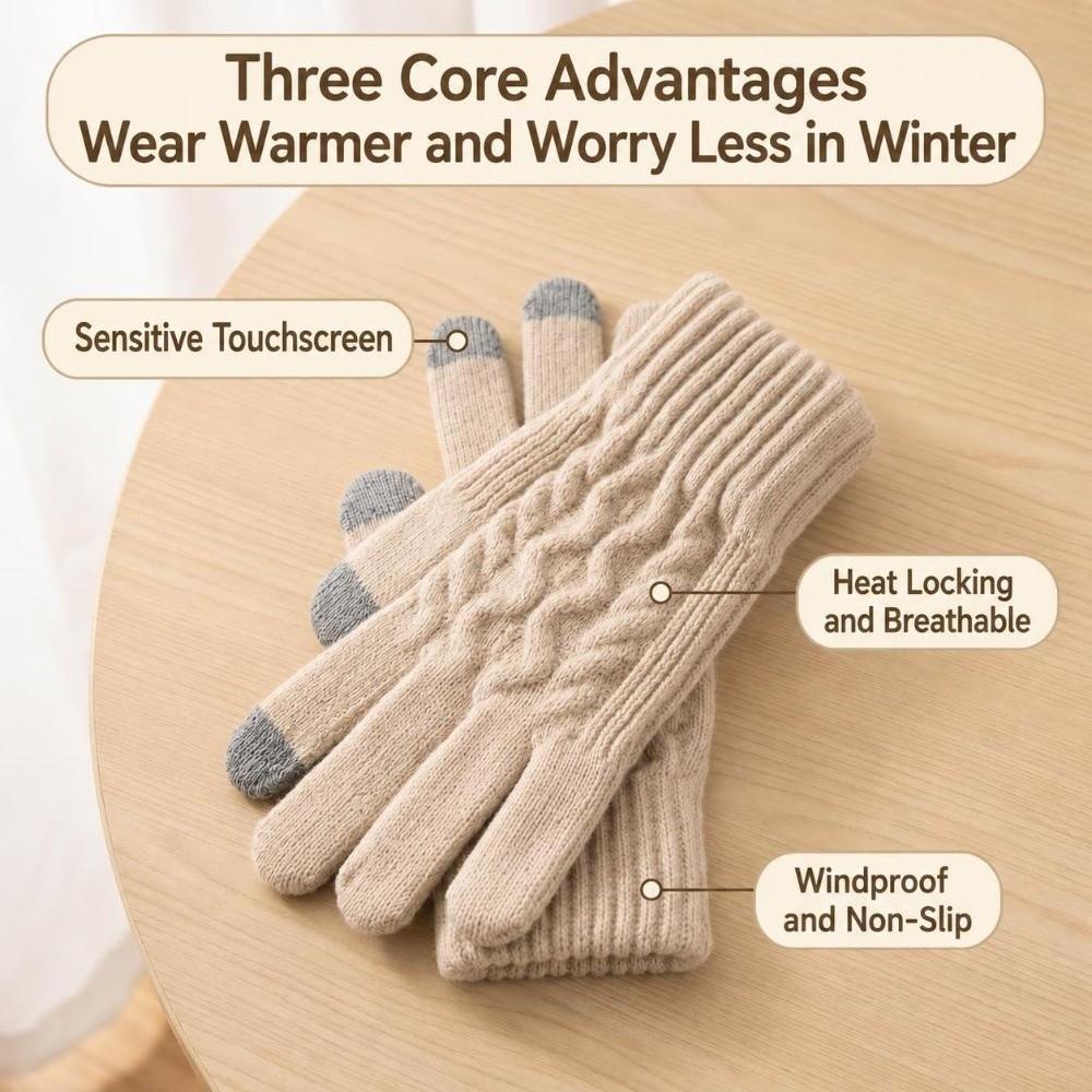 Windproof Touch Screen Gloves Thickened Wool Gloves Fashion Winter Knitted Gloves for Men Women