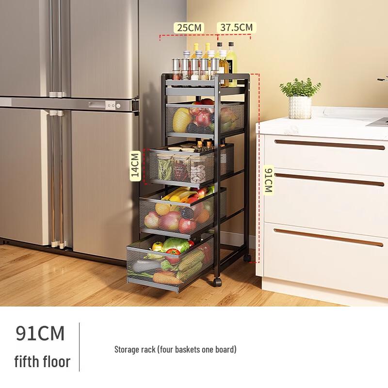 

Многоярусная кухонная стойка для хранения из углеродистой стали с выдвижными корзинами