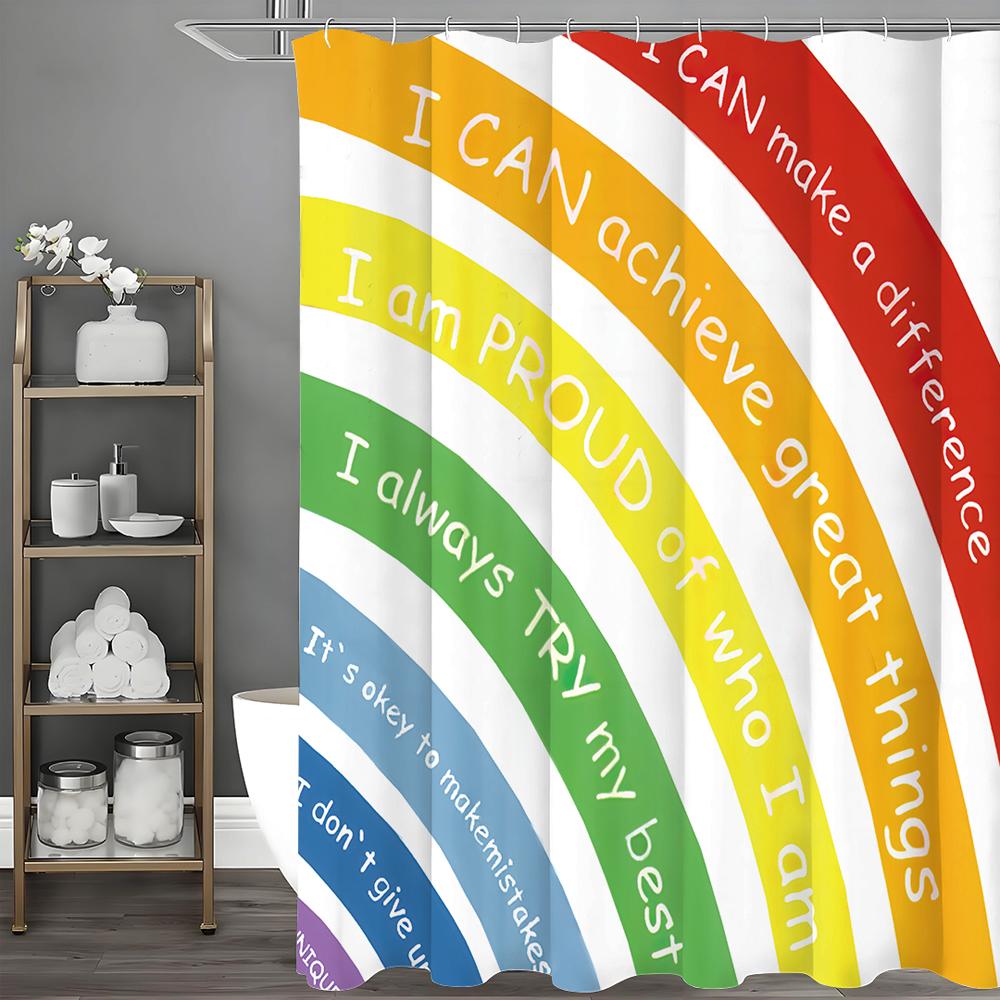 

Rainbow Inspirational Quote Shower Curtain, Bathroom Decorative Shower Curtain, Waterproof Shower Curtain with Hooks 90*180cm