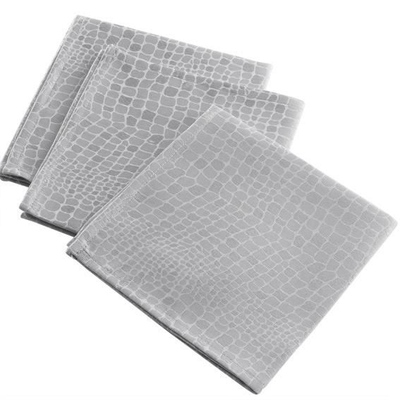 Serviettes - Serpentile - Argent - 40 X 40 Cm - 100% Polyester - Lot De 3