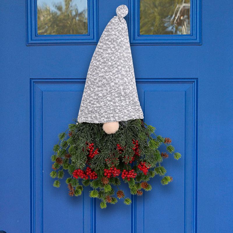 Christmas Wreath, Fabric, Red Fruit Hat, Upside Down Tree, Faceless Santa Claus, Door Hanging, Yard Decoration Props