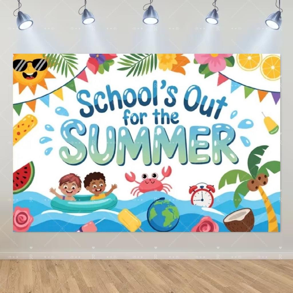 School's Out for Summer Theme Background Summer Pool Party Decoration Backdrop Baby Shower Props Photography Banner Supplies