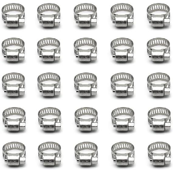 25 Pack Stainless Steel Hose Clamps, 1/4 Inch To 1/2 Inch Worm Gear Metal Hose Clamps for Pipe, Dryer Repair, Tubing and Fuel Line