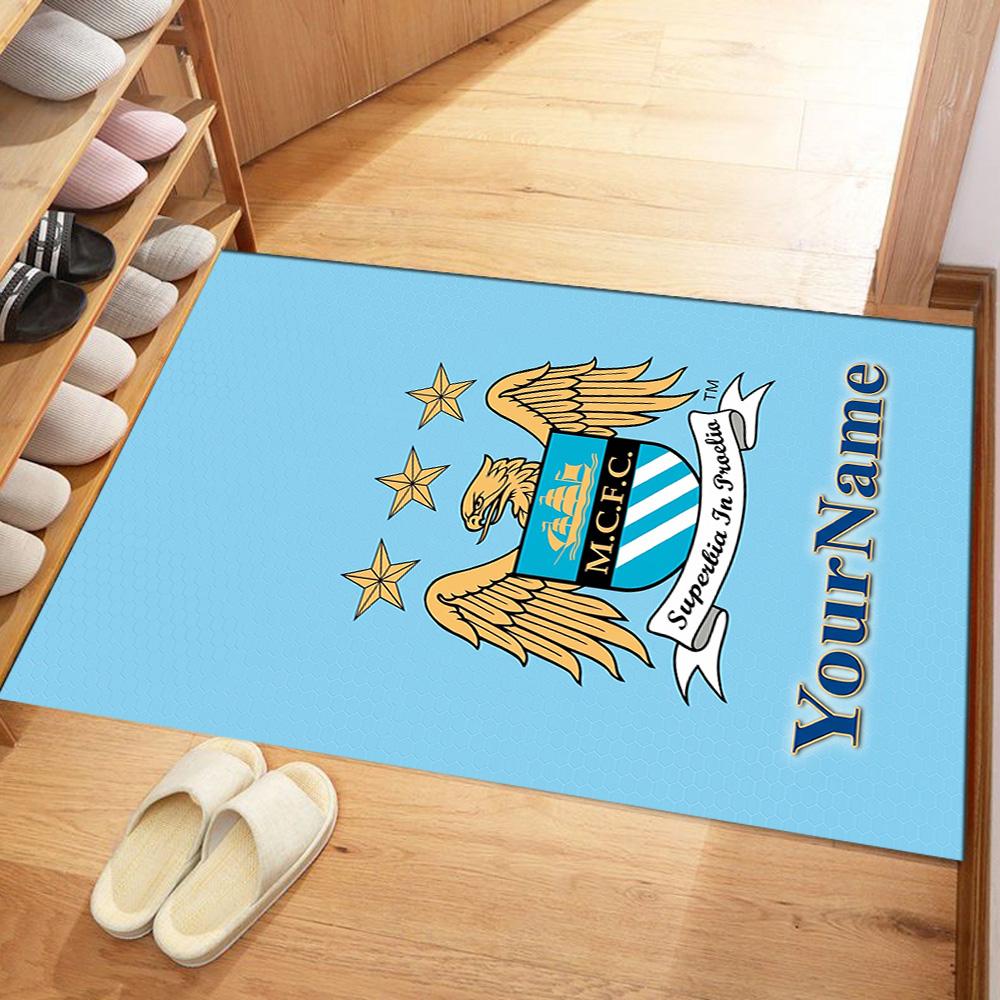 Manchester City Customizable Name Floor Mat Suitable for Kitchen Bedrooms Balcony Hallway Anti-slip Rug Anime Office Decor Gift for Festivals