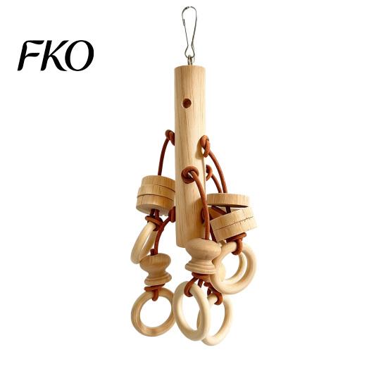 Bird Chew Toy Wood Blocks Parrot Toy, with Wooden Rings, Beak Care Biting Hanging Cage Accessory for Parakeet Conure Cockatiel
