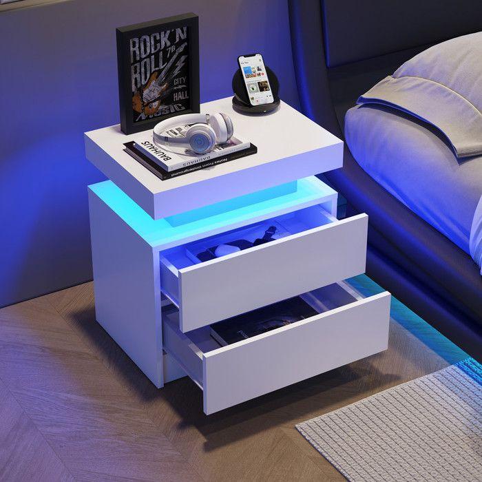 LED Bedside Table - MUVOE - Modern - 2 Drawers - Multicolour - Contemporary Design