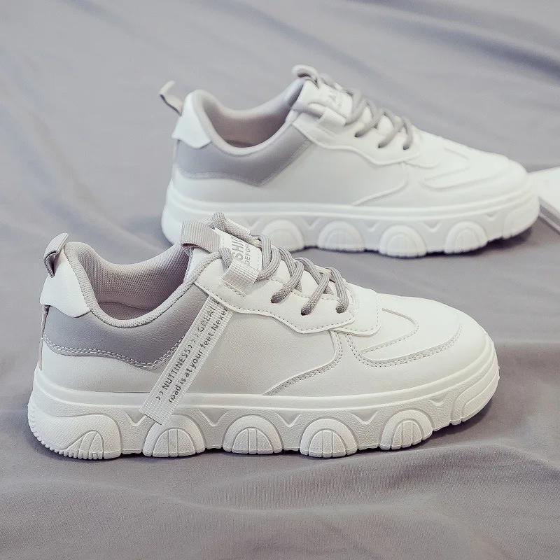 Fashion Women Sneakers Fashion White PU Leather Lace-Up Breathable Flat Jogging Shoes Zapatos De Mujer Female Outdoor Walking Trainers