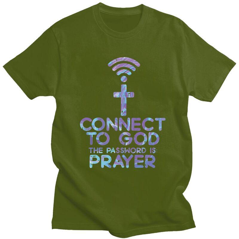 Custom Jesus Christian Tee Connect To God The Password Is Prayer T Shirt Men Short Sleeve Pure Cotton Tshirt Leisure Tee Tops
