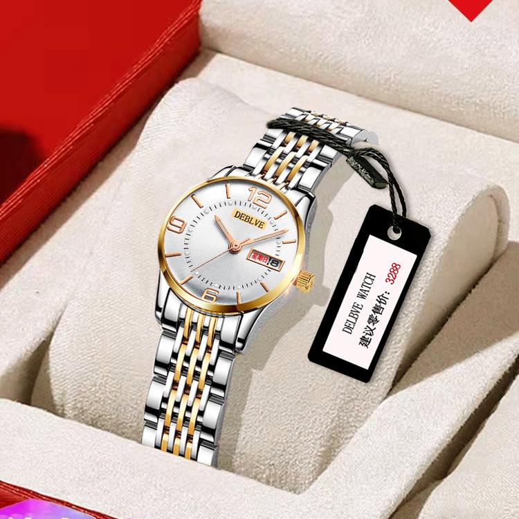 Swiss Women's Luminous Calendar Watch with Fashionable Alloy Steel Band and Waterproof Design