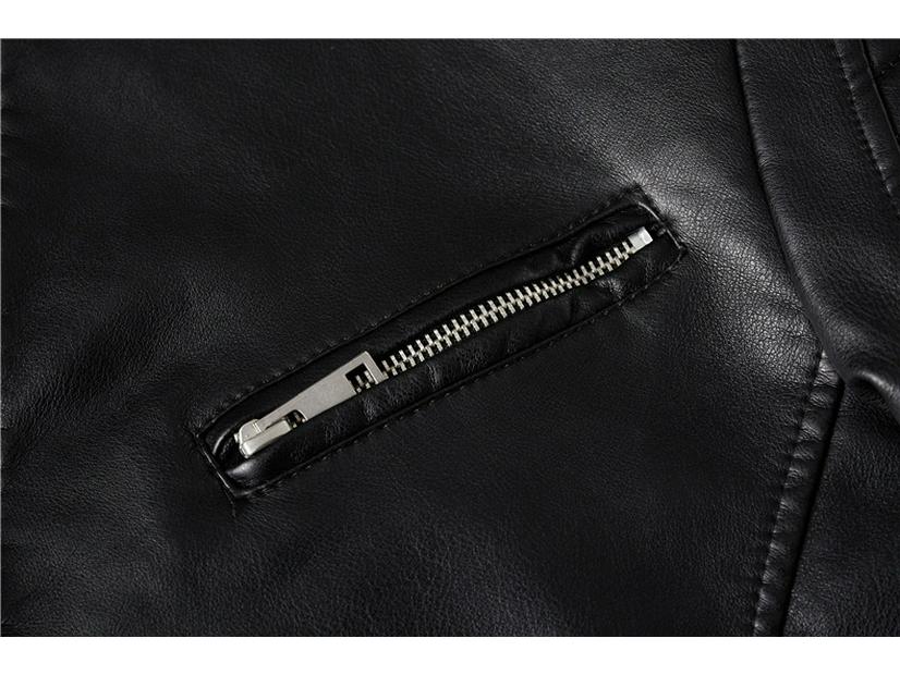 Męska kurtka motocyklowa ze skóry PU - Jednolity kolor, Dostępna w wielu kolorach, Z podszewką z pluszu na jesień i zimę.