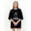 Oversized T Shirt Black Figgo Hand Print With Text Statement Graphic Tee For Casual Wear Streetwear Fashion Unisex Top