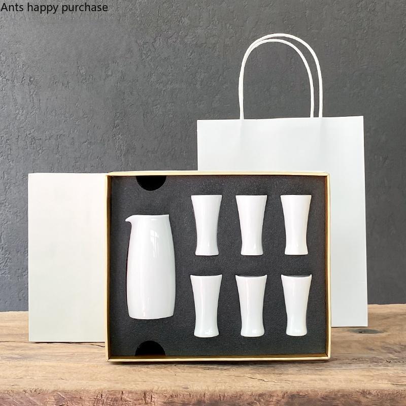 Biały Ceramiczny Zestaw do Wina Zestaw Kieliszków do Białego Wina z Tacą Kieliszek do Wódki Karafka Dozownik do Wina Kielich Piersiówka Naczynia do Picia Pudełko Prezentowe