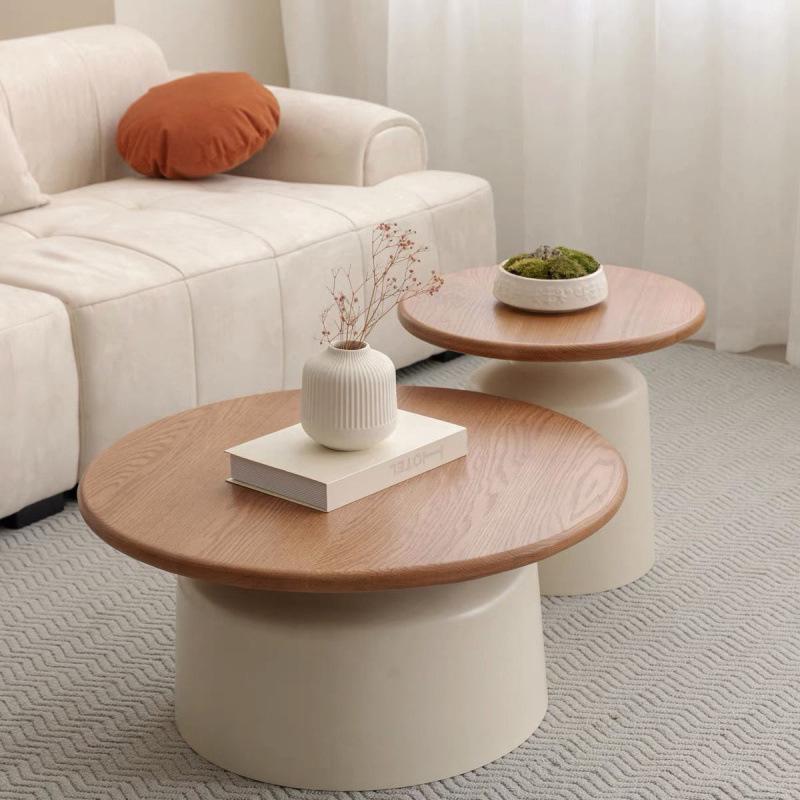 Round Cream Iron Art Coffee Table for Small Apartments - Simple, Modern Living Room Style