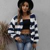 Damen Herbst/Winter Cardigan Kontrastierende Streifen Knopf Patchwork Gestrickter Pullover