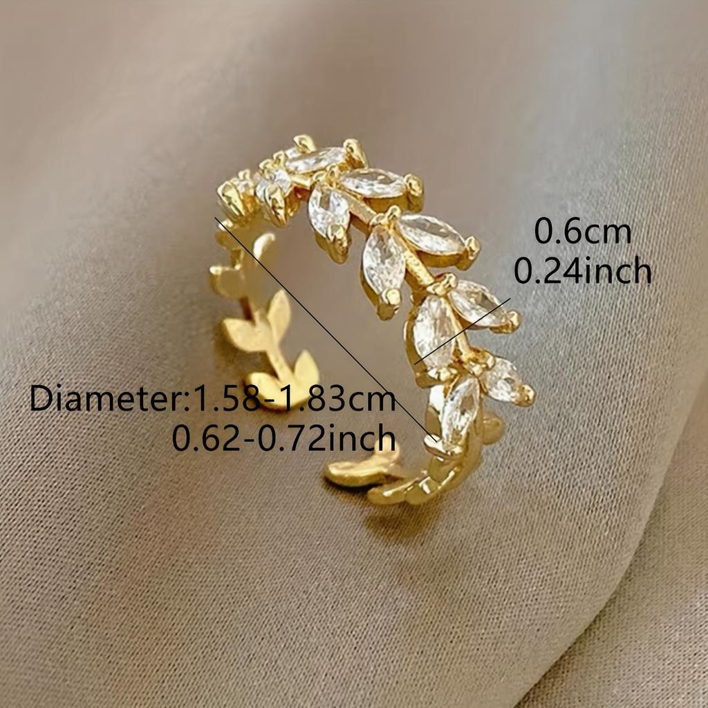 1pc Elegant Simple Wheat Design Copper Ring with Synthetic Zirconia – Fashionable Open Cuff Ring for Women