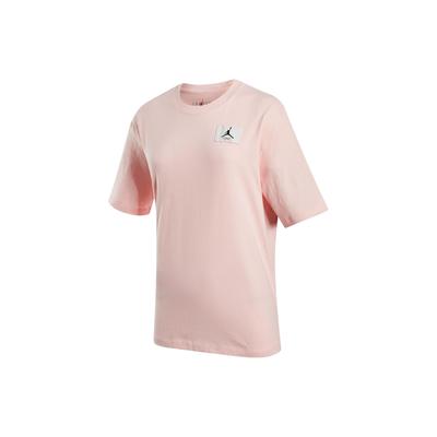 Essentials Solid Logo Loose Round Neck Short Sleeve Drop Shoulder T-Shirt Women Tops Light-Pink FV1133-621