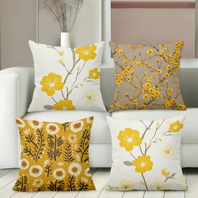 Set of Yellow Floral Throw Pillow Covers Pattern Cushion Cover Suitable for Sofa Bedroom Car Pillow Cover